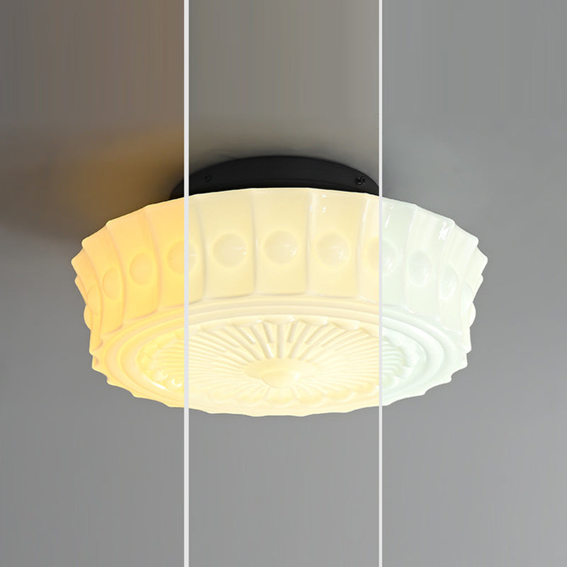 Traditional Vintage Round Pattern Glass Iron LED Semi-Flush Mount Ceiling Light For Bedroom