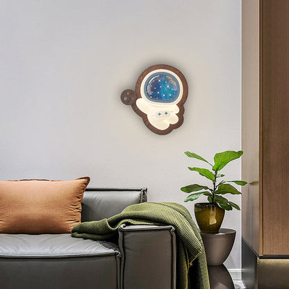 Modern Art Deco Spaceman PE Rubberwood LED Kids Wall Sconce Lamp For Living Room