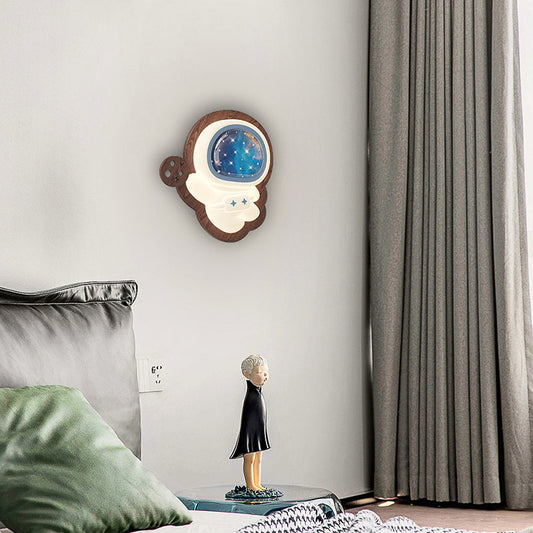 Modern Art Deco Spaceman PE Rubberwood LED Kids Wall Sconce Lamp For Living Room