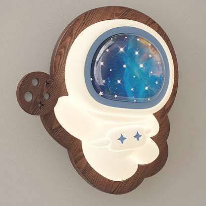 Modern Art Deco Spaceman PE Rubberwood LED Kids Wall Sconce Lamp For Living Room