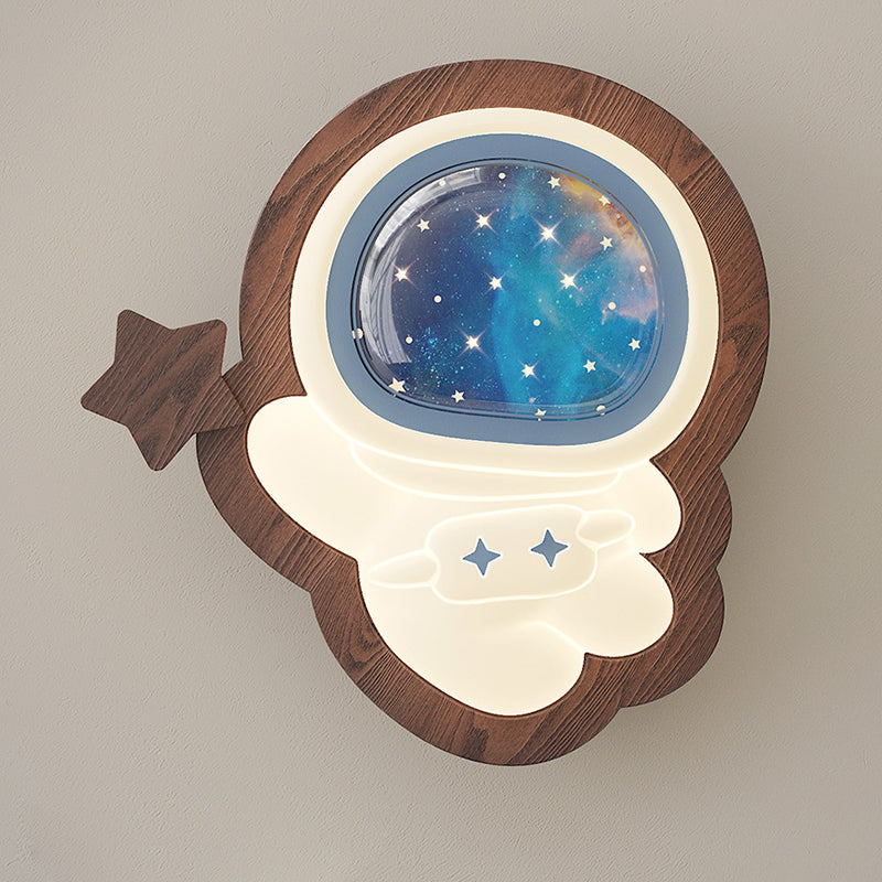 Modern Art Deco Spaceman PE Rubberwood LED Kids Wall Sconce Lamp For Living Room