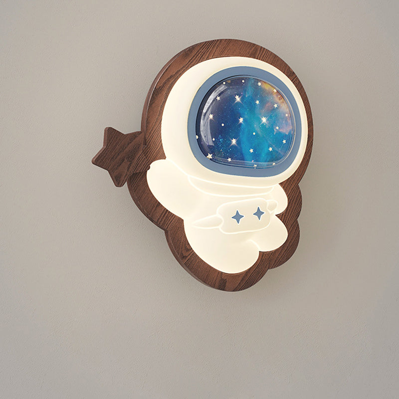 Modern Art Deco Spaceman PE Rubberwood LED Kids Wall Sconce Lamp For Living Room