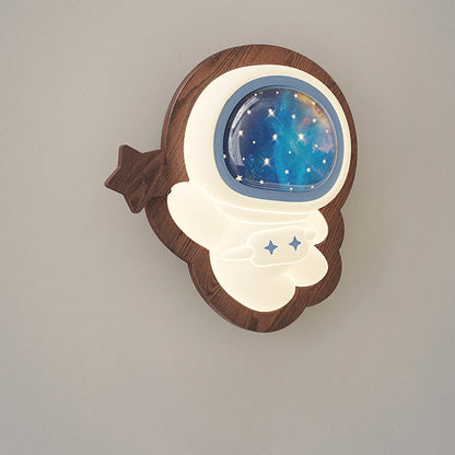 Modern Art Deco Spaceman PE Rubberwood LED Kids Wall Sconce Lamp For Living Room