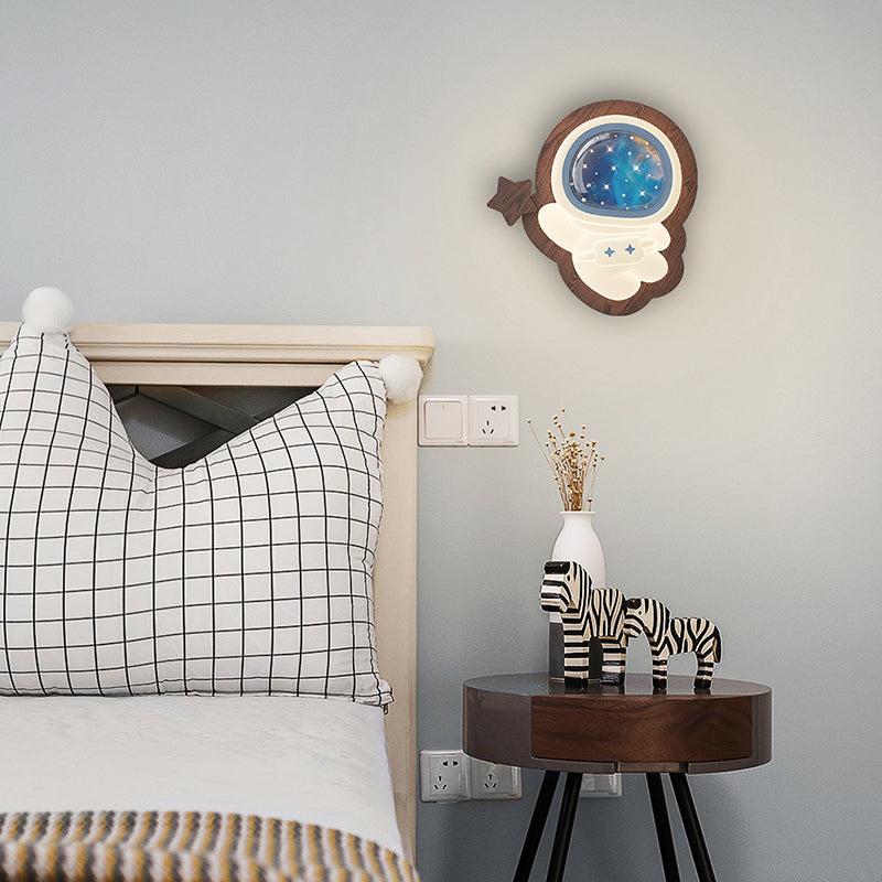 Modern Art Deco Spaceman PE Rubberwood LED Kids Wall Sconce Lamp For Living Room