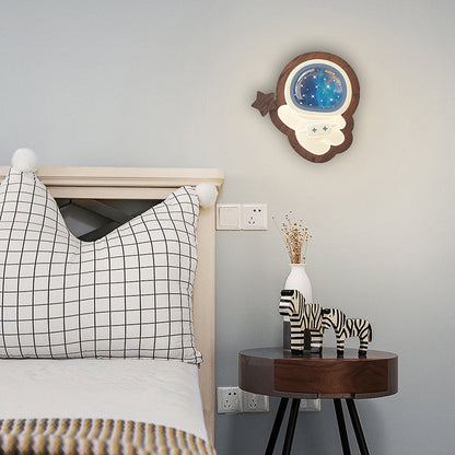 Modern Art Deco Spaceman PE Rubberwood LED Kids Wall Sconce Lamp For Living Room