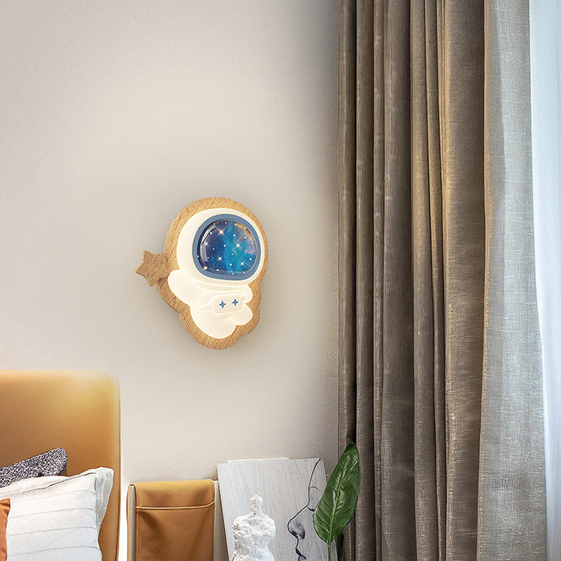 Modern Art Deco Spaceman PE Rubberwood LED Kids Wall Sconce Lamp For Living Room