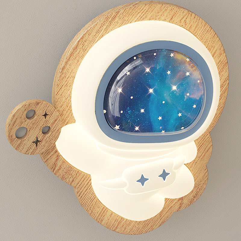 Modern Art Deco Spaceman PE Rubberwood LED Kids Wall Sconce Lamp For Living Room