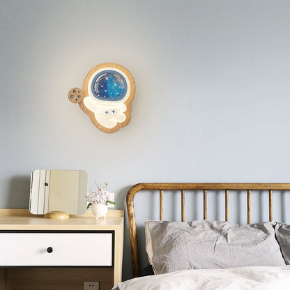 Modern Art Deco Spaceman PE Rubberwood LED Kids Wall Sconce Lamp For Living Room