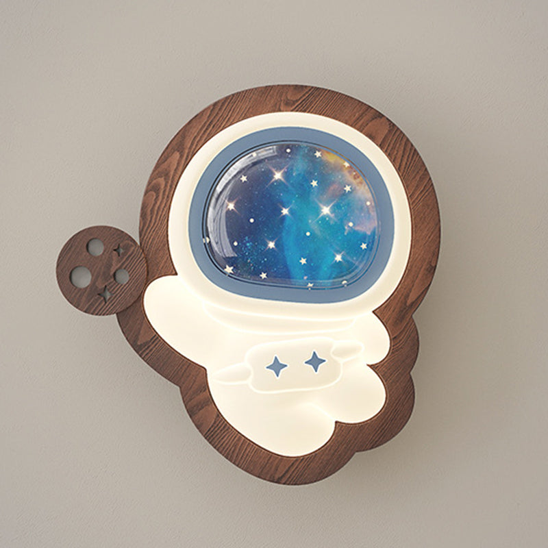 Modern Art Deco Spaceman PE Rubberwood LED Kids Wall Sconce Lamp For Living Room