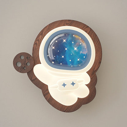 Modern Art Deco Spaceman PE Rubberwood LED Kids Wall Sconce Lamp For Living Room