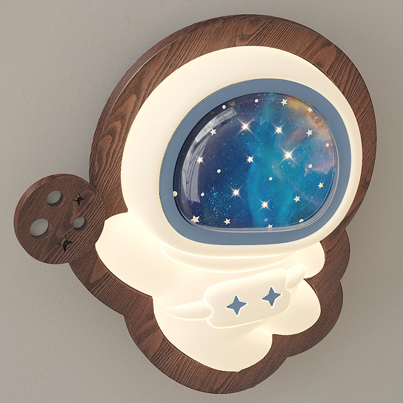 Modern Art Deco Spaceman PE Rubberwood LED Kids Wall Sconce Lamp For Living Room