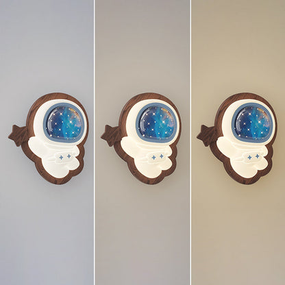 Modern Art Deco Spaceman PE Rubberwood LED Kids Wall Sconce Lamp For Living Room