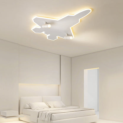 Modern Art Deco Airplane Shape Acrylic Iron LED Kids Flush Mount Ceiling Light For Bedroom