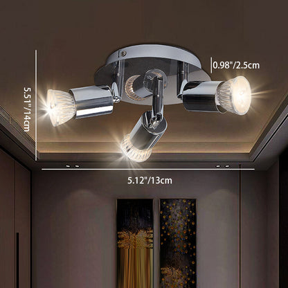 Modern Minimalist Branch Cylinder Round Iron 3-Light Semi-Flush Mount Ceiling Light For Living Room
