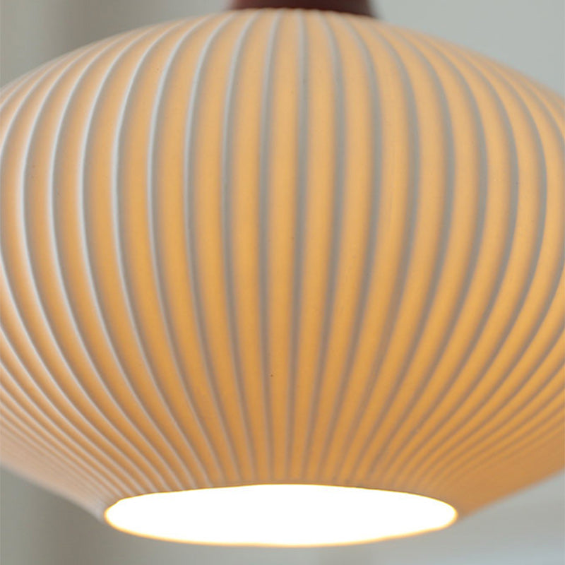 Traditional Japanese Dwarf Mushroom Lantern Ceramic Solid Wood Iron 1-Light Pendant Light For Bedroom