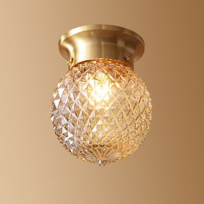 مصباح سقف عصري إبداعي على شكل أناناس برتقالي زجاجي نحاسي بإضاءة واحدة مثبت بشكل نصف مسطح لغرفة المعيشة 
