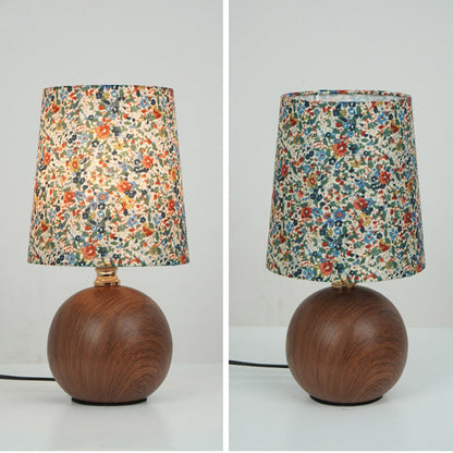Traditional Vintage Crushed Flower Round Orb Fabric Ceramic 1-Light Table Lamp For Living Room