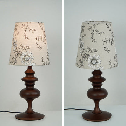 Traditional Vintage Crushed Flower Round Orb Fabric Ceramic 1-Light Table Lamp For Living Room