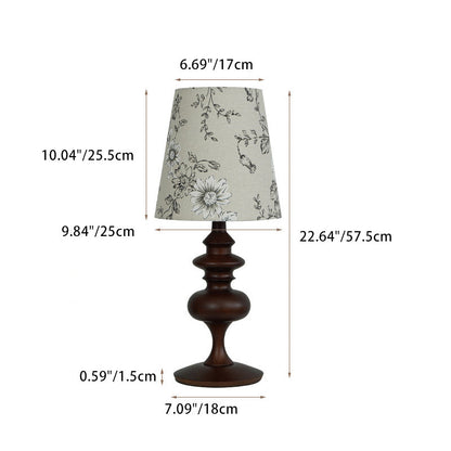 Traditional Vintage Crushed Flower Round Orb Fabric Ceramic 1-Light Table Lamp For Living Room