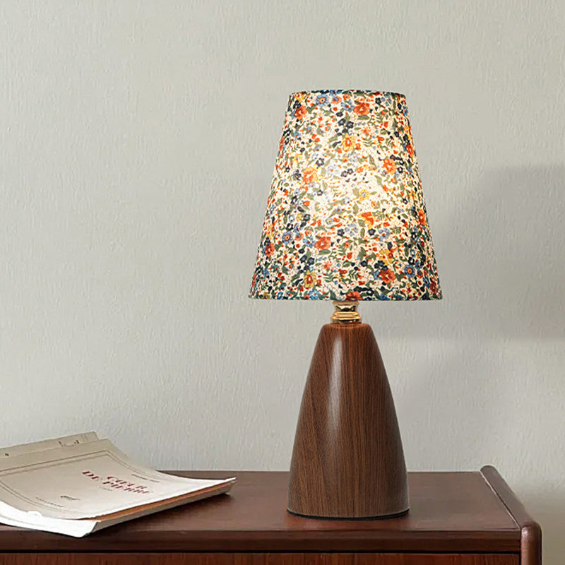 Traditional Vintage Crushed Flower Round Orb Fabric Ceramic 1-Light Table Lamp For Living Room