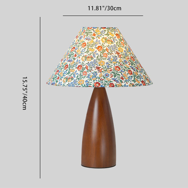 Traditional Vintage Crushed Cone Cylinder Fabric Solid Wood 1-Light Table Lamp For Bedroom