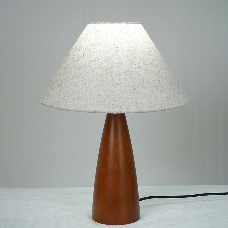 Traditional Vintage Crushed Cone Cylinder Fabric Solid Wood 1-Light Table Lamp For Bedroom