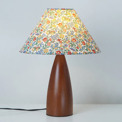 Traditional Vintage Crushed Cone Cylinder Fabric Solid Wood 1-Light Table Lamp For Bedroom
