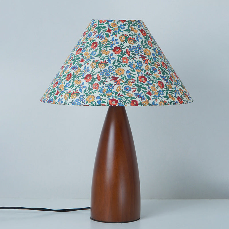 Traditional Vintage Crushed Cone Cylinder Fabric Solid Wood 1-Light Table Lamp For Bedroom