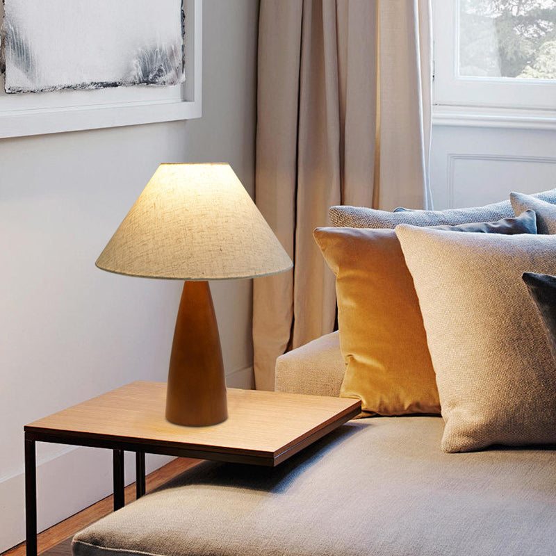 Traditional Vintage Crushed Cone Cylinder Fabric Solid Wood 1-Light Table Lamp For Bedroom
