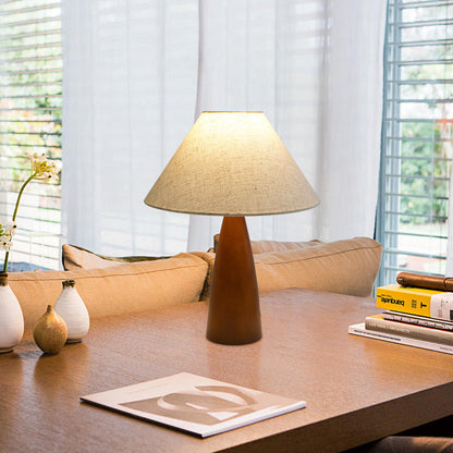 Traditional Vintage Crushed Cone Cylinder Fabric Solid Wood 1-Light Table Lamp For Bedroom