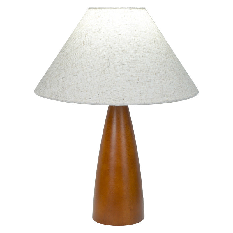 Traditional Vintage Crushed Cone Cylinder Fabric Solid Wood 1-Light Table Lamp For Bedroom