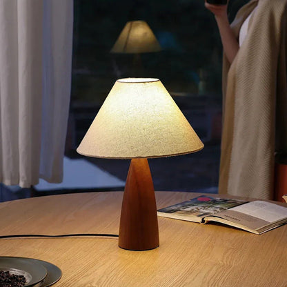 Traditional Vintage Crushed Cone Cylinder Fabric Solid Wood 1-Light Table Lamp For Bedroom