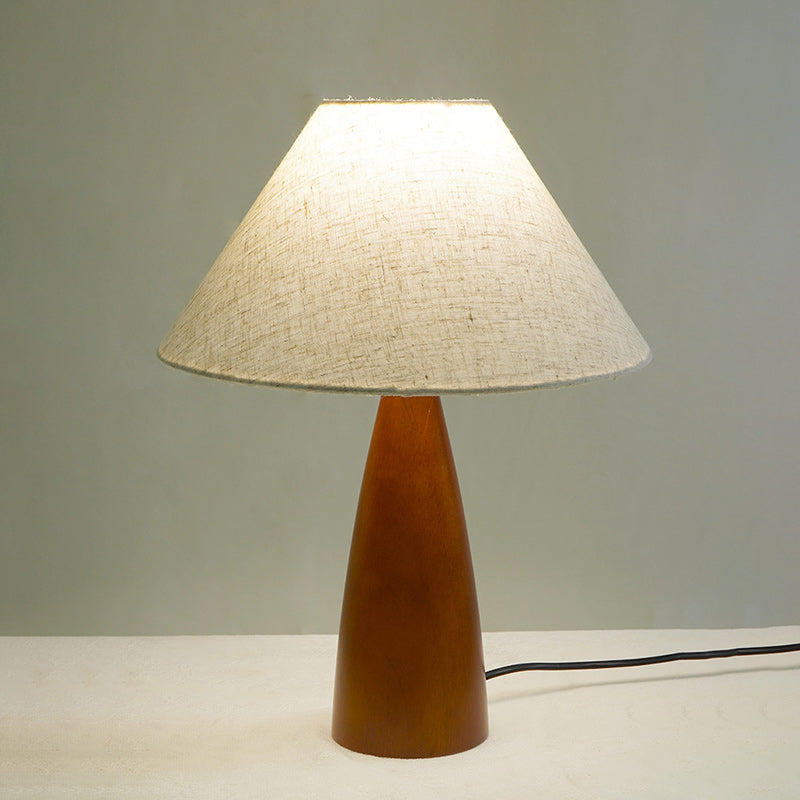Traditional Vintage Crushed Cone Cylinder Fabric Solid Wood 1-Light Table Lamp For Bedroom
