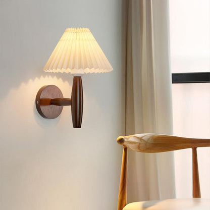 Modern Minimalist Pleated Umbrella Column Pleated Wood 1-Light Wall Sconce Lamp For Living Room