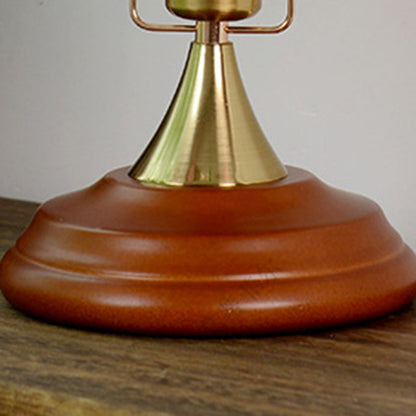 Traditional Vintage Butterfly Cone Round Glass Brass Solid Wood 1-Light Table Lamp For Living Room