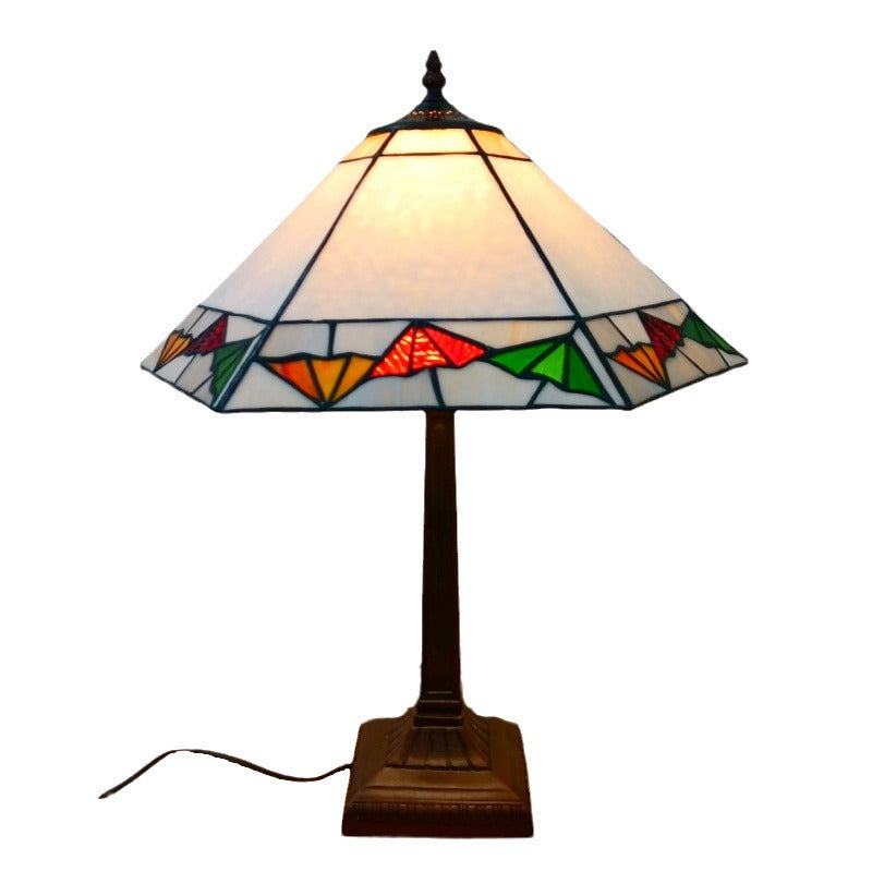 Traditional Vintage Tapered Round Square Glass Resin 1-Light Table Lamp For Living Room