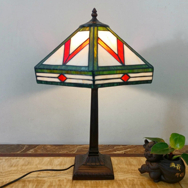 Traditional Vintage Tapered Round Square Glass Resin 1-Light Table Lamp For Living Room