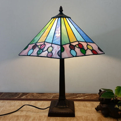 Traditional Vintage Tapered Round Square Glass Resin 1-Light Table Lamp For Living Room