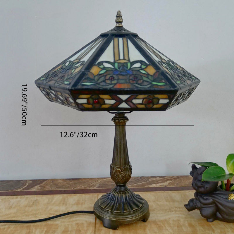 Traditional Vintage Tapered Round Square Glass Resin 1-Light Table Lamp For Living Room