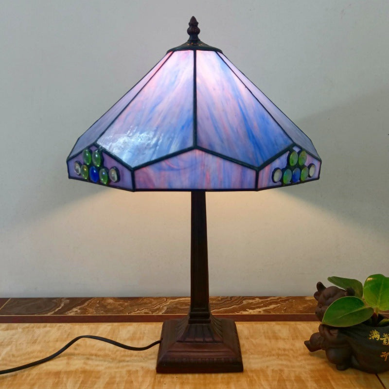 Traditional Vintage Tapered Round Square Glass Resin 1-Light Table Lamp For Living Room