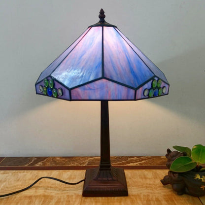 Traditional Vintage Tapered Round Square Glass Resin 1-Light Table Lamp For Living Room