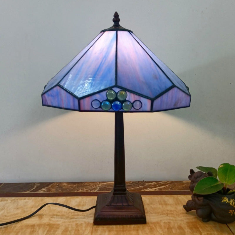 Traditional Vintage Tapered Round Square Glass Resin 1-Light Table Lamp For Living Room