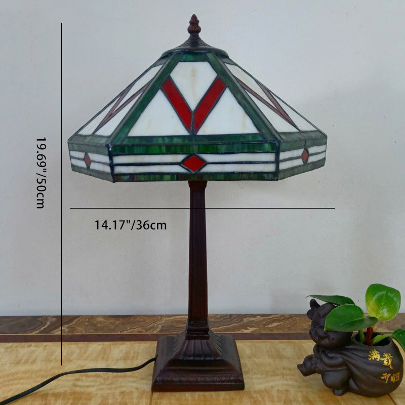 Traditional Vintage Tapered Round Square Glass Resin 1-Light Table Lamp For Living Room