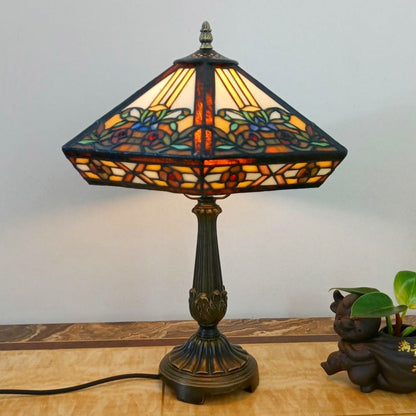 Traditional Vintage Tapered Round Square Glass Resin 1-Light Table Lamp For Living Room