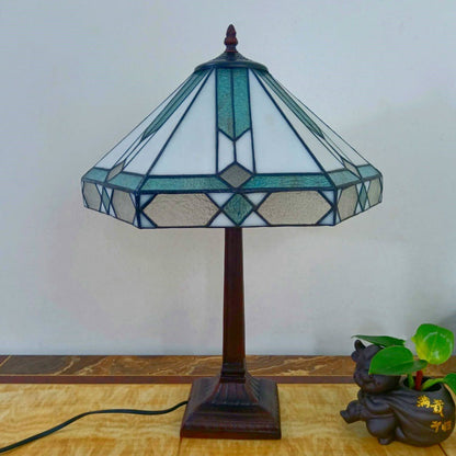 Traditional Vintage Tapered Round Square Glass Resin 1-Light Table Lamp For Living Room