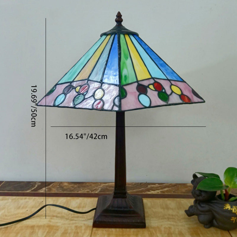 Traditional Vintage Tapered Round Square Glass Resin 1-Light Table Lamp For Living Room