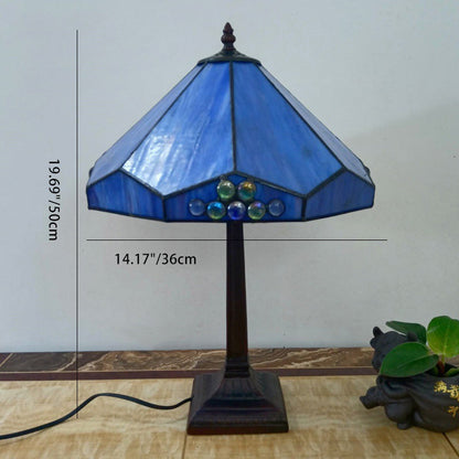Traditional Vintage Tapered Round Square Glass Resin 1-Light Table Lamp For Living Room