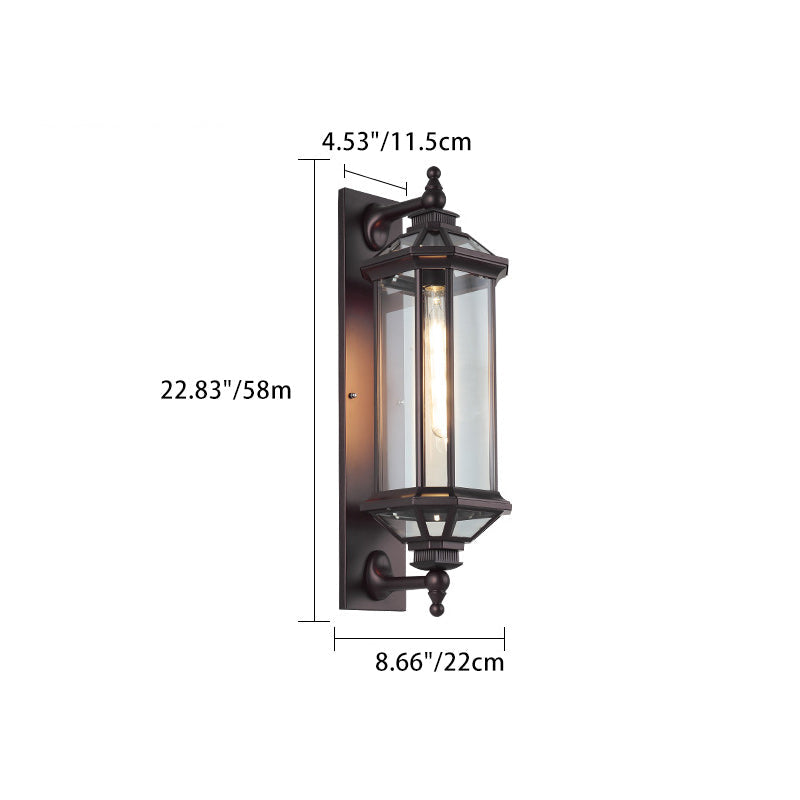 Traditional Vintage Octagonal Square Waterproof Glass Aluminum 1-Light Wall Sconce Lamp For Outdoor Patio