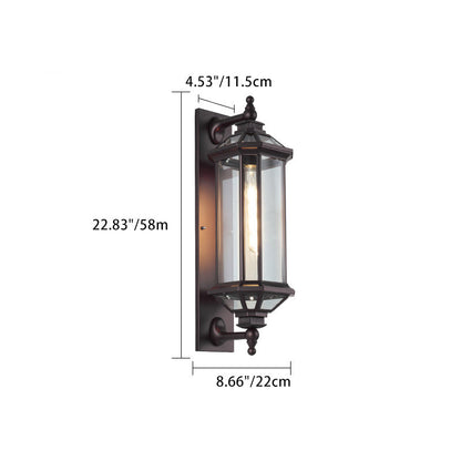 Traditional Vintage Octagonal Square Waterproof Glass Aluminum 1-Light Wall Sconce Lamp For Outdoor Patio