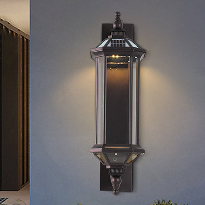 Traditional Vintage Octagonal Square Waterproof Glass Aluminum 1-Light Wall Sconce Lamp For Outdoor Patio
